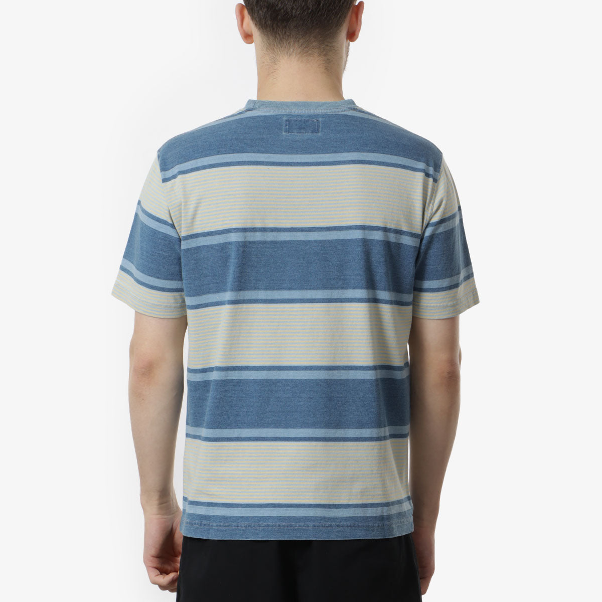 Beams Plus Indigo Stripe Pocket T-Shirt, Sax (Bleach), Detail Shot 3
