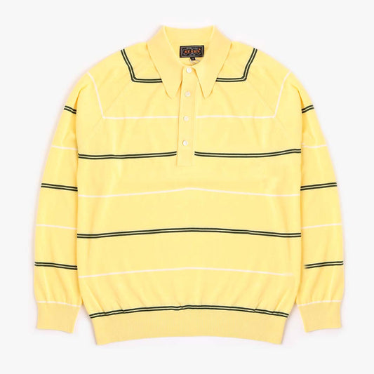Beams Plus Knit Raglan Polo Shirt, Yellow, Detail Shot 1
