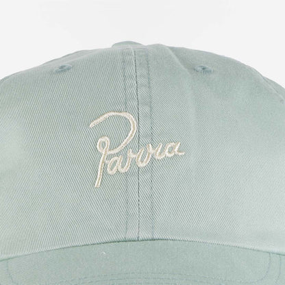 By Parra Script Logo 6 Panel Hat, Sage Green, Detail Shot 2