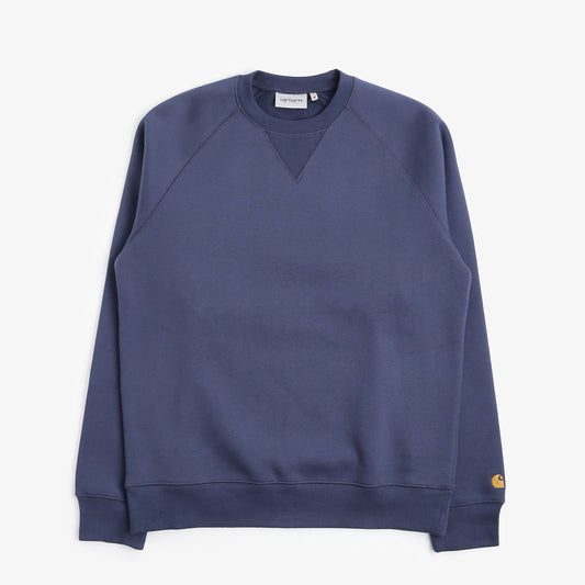 Carhartt WIP Chase Crewneck Sweatshirt, Blue Gold, Detail Shot 1