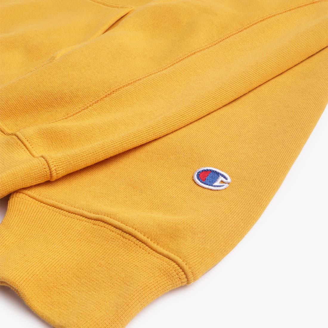 Champion Reverse Weave Small C Pullover Hoodie, Gold, Detail Shot 3