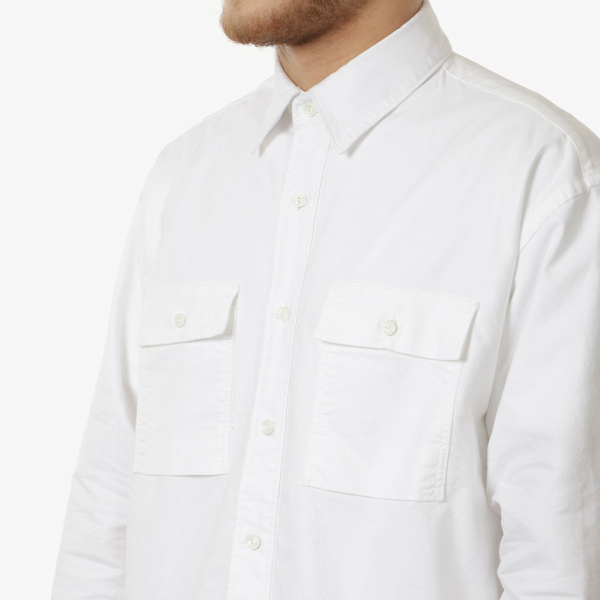 FrizmWORKS Cigarette Pocket Chambray Shirt, White, Detail Shot 2