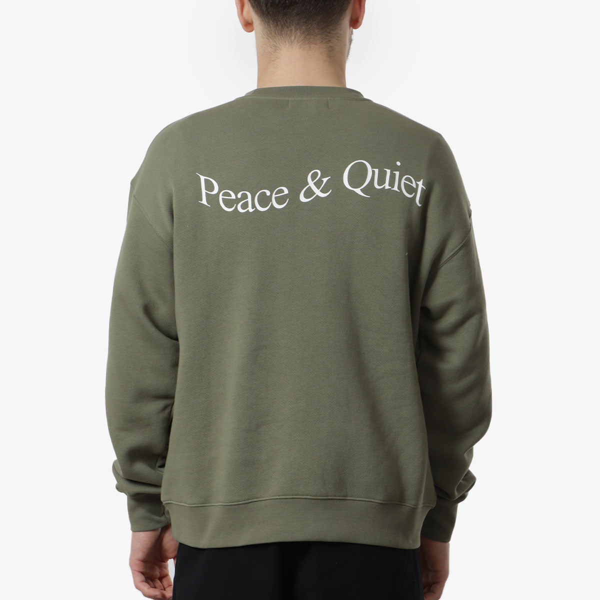 Museum of Peace and Quiet Wordmark Crewneck Sweatshirt, Olive, Detail Shot 2