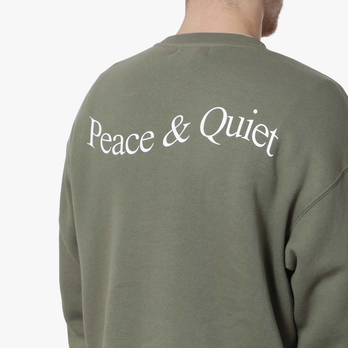 Museum of Peace and Quiet Wordmark Crewneck Sweatshirt, Olive, Detail Shot 4