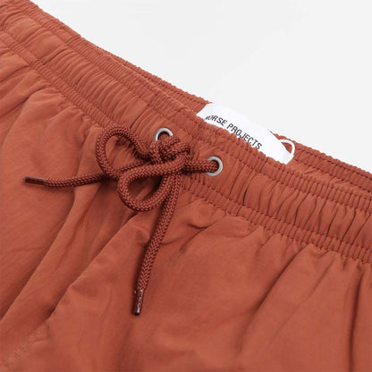 Norse Projects Hauge Recycled Nylon Swim Shorts, Red Ochre, Detail Shot 3