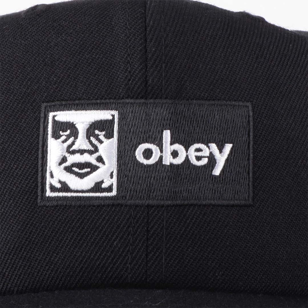 OBEY Case 6 Panel Classic Snapback Cap, Black, Detail Shot 2