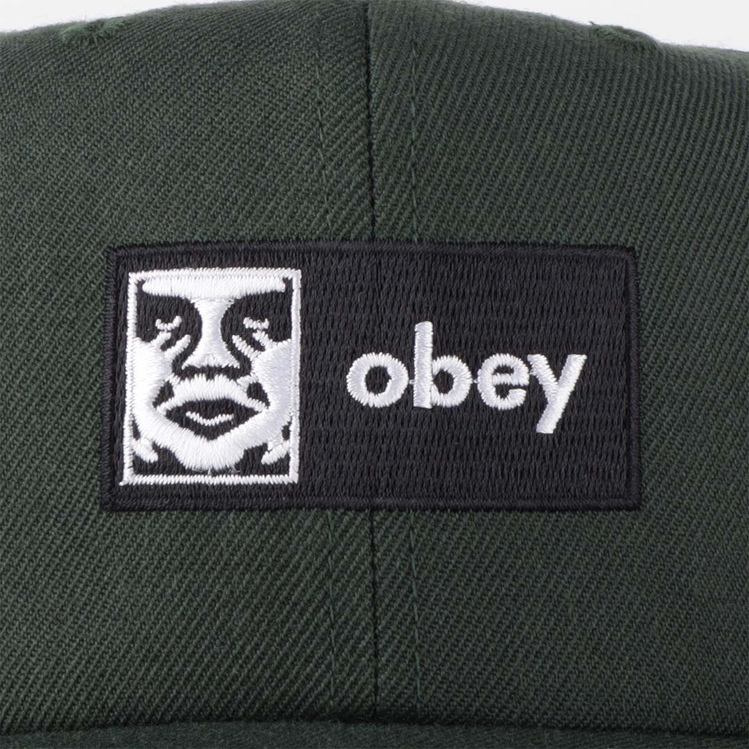 OBEY Case 6 Panel Classic Snapback Cap, Dark Cedar, Detail Shot 2