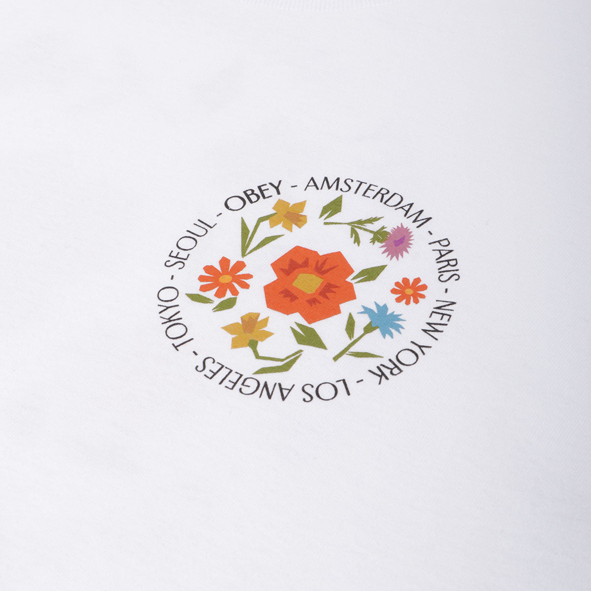 OBEY City Flowers T-Shirt, White, Detail Shot 3