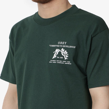 OBEY Committed To Excellence T-Shirt, Forest Green, Detail Shot 3