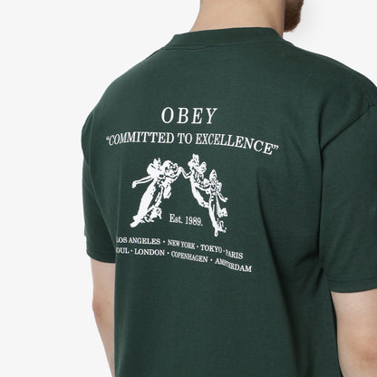 OBEY Committed To Excellence T-Shirt, Forest Green, Detail Shot 4