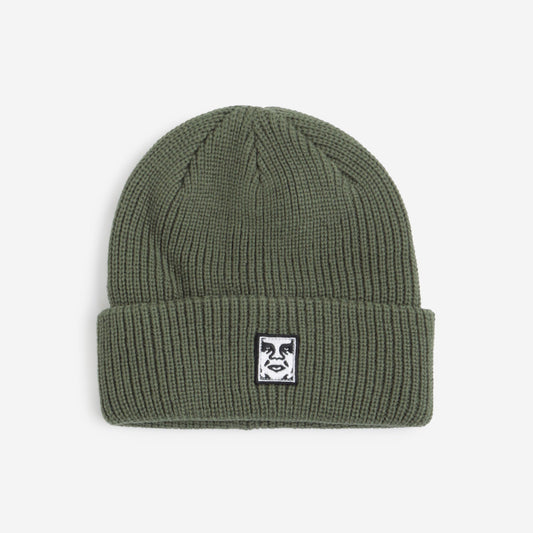 OBEY Mid Icon Patch Cuff Beanie, Army, Detail Shot 1