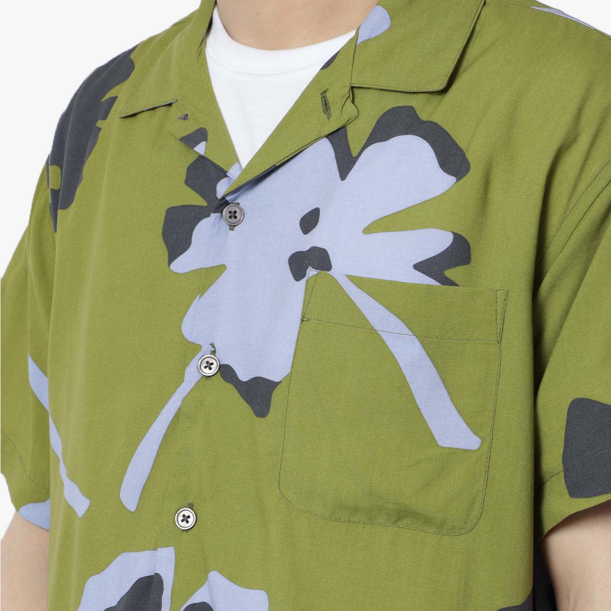 OBEY Paper Cuts Woven Shirt, Moss Green Multi, Detail Shot 2