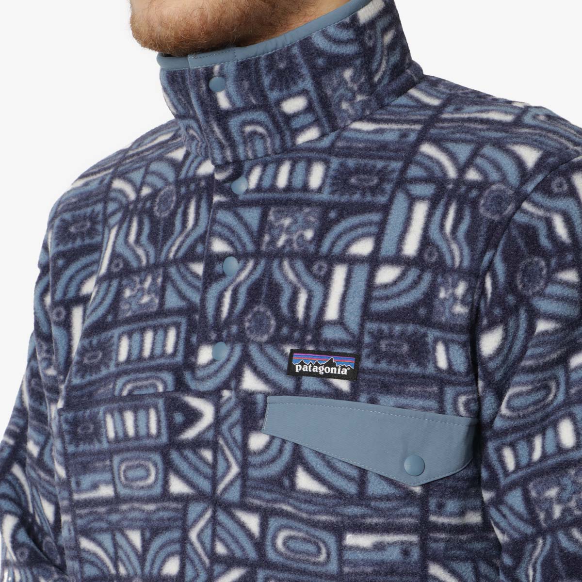 Patagonia Lightweight Synchilla Snap-T Fleece Pullover, New Visions: New Navy, Detail Shot 2