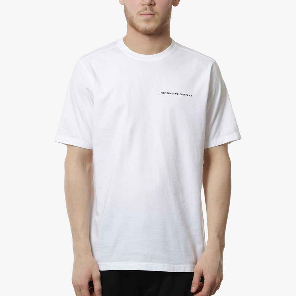 Pop Trading Company Logo T-Shirt, White Black, Detail Shot 2