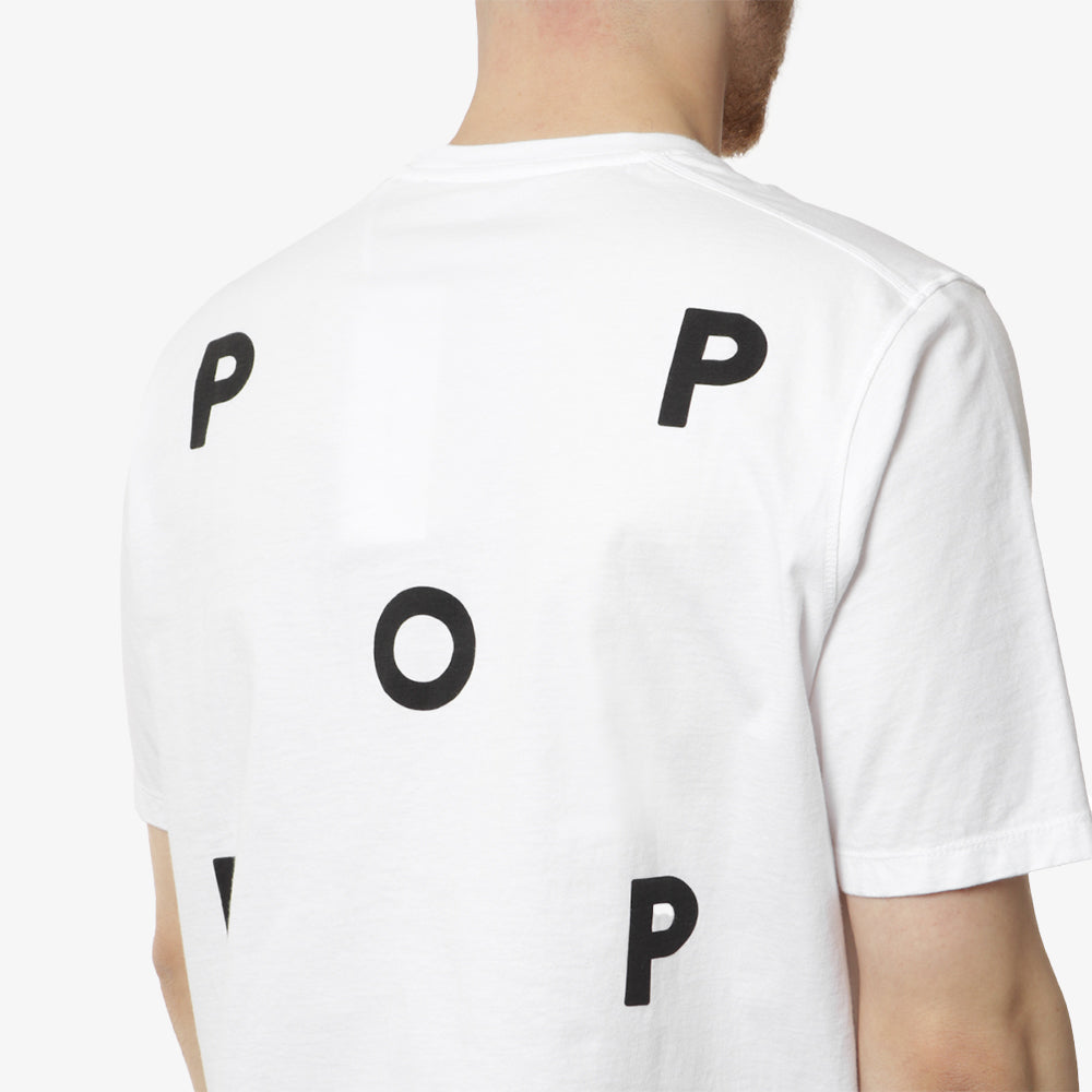 Pop Trading Company Logo T-Shirt, White Black, Detail Shot 4