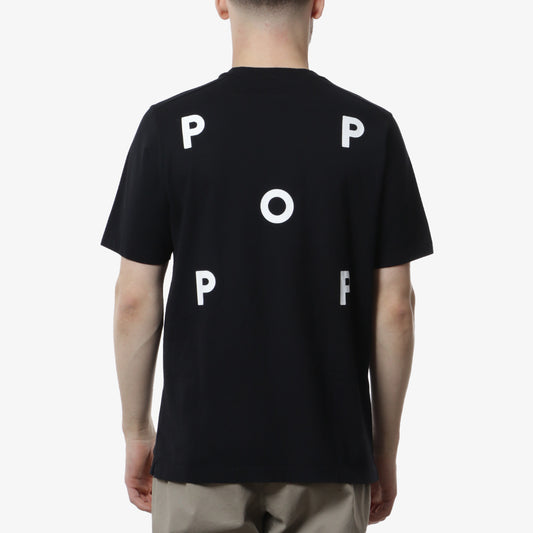 Pop Trading Company Logo T-Shirt, Black, White, Detail Shot 1