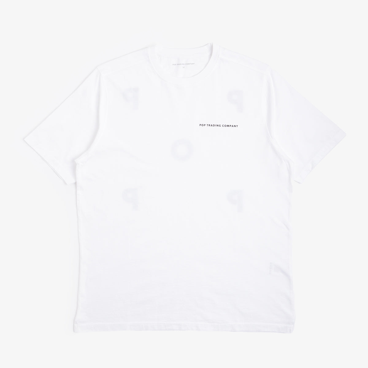 Pop Trading Company Logo T-Shirt, White Black, Detail Shot 5