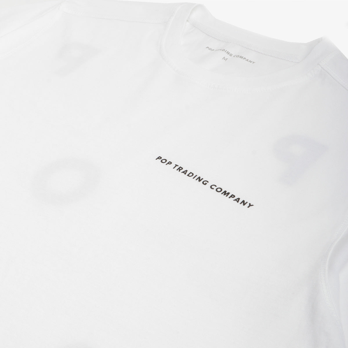 Pop Trading Company Logo T-Shirt, White Black, Detail Shot 7