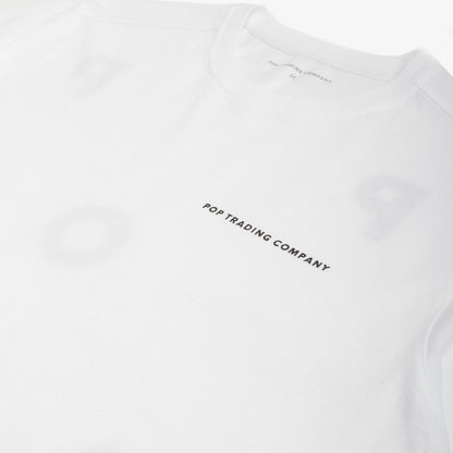 Pop Trading Company Logo T-Shirt, White Black, Detail Shot 7