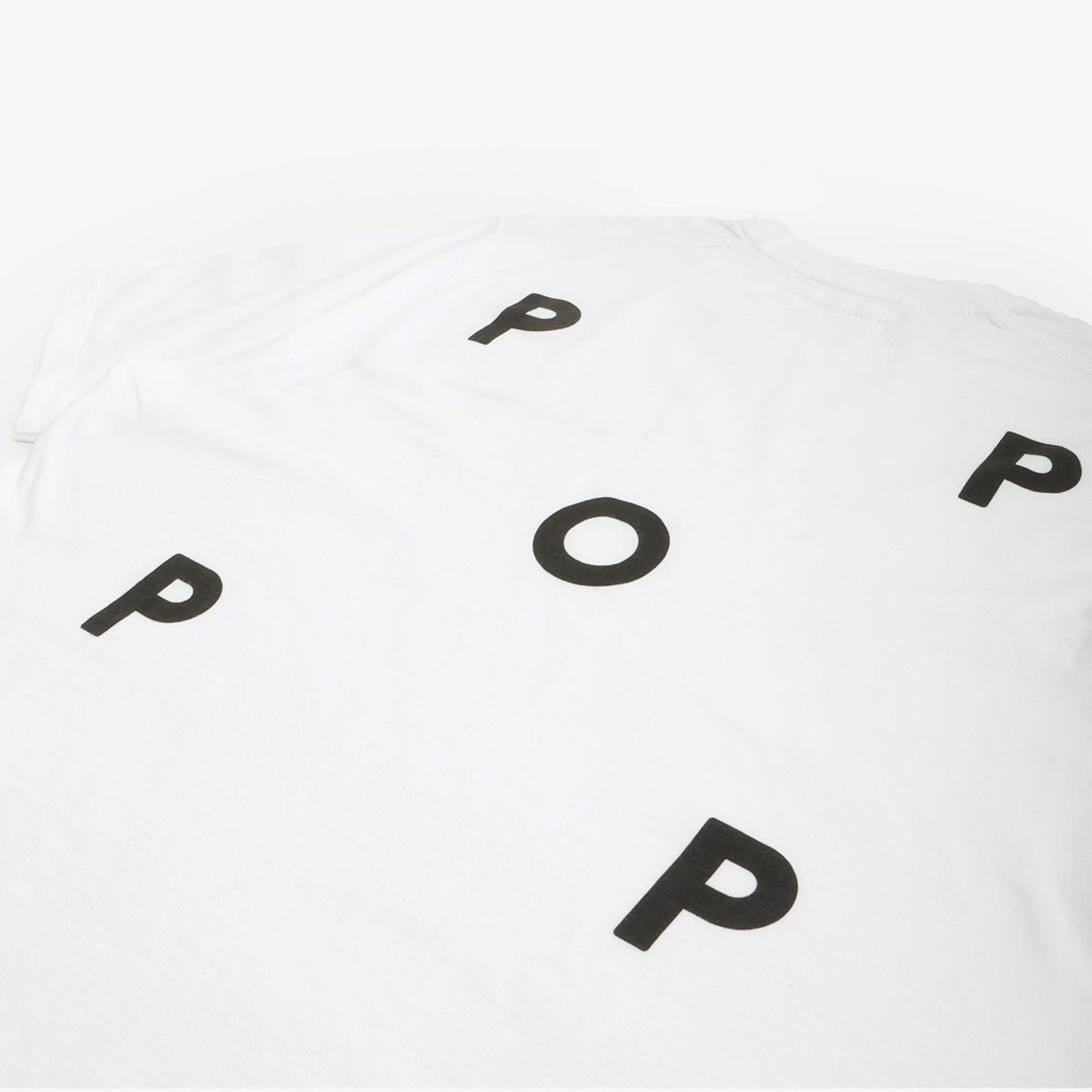 Pop Trading Company Logo T-Shirt, White Black, Detail Shot 8