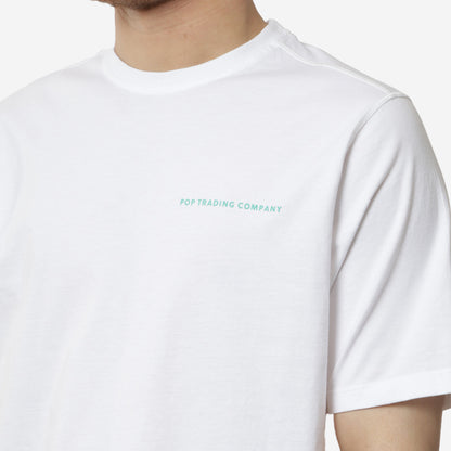 Pop Trading Company Logo T-Shirt, White, Peacock Green, Detail Shot 3