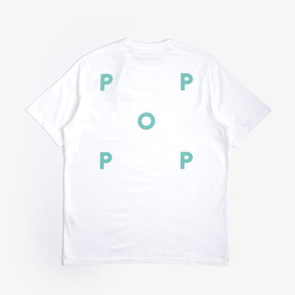 Pop Trading Company Logo T-Shirt, White, Peacock Green, Detail Shot 5