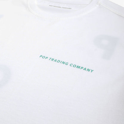 Pop Trading Company Logo T-Shirt, White, Peacock Green, Detail Shot 7