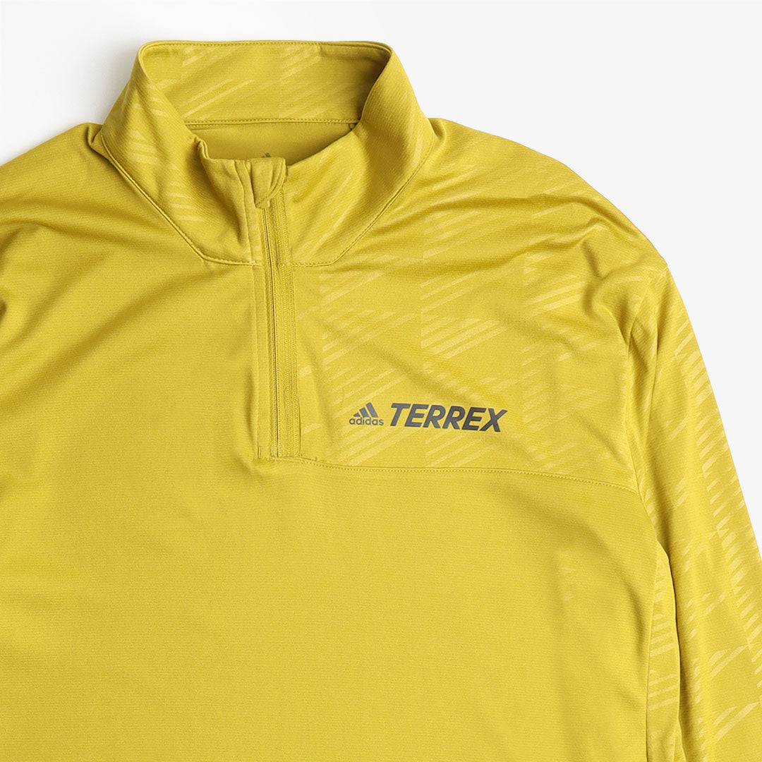 Adidas Originals Terrex Multi Half Zip Long Sleeve T-shirt, Pulse Olive, Detail Shot 3
