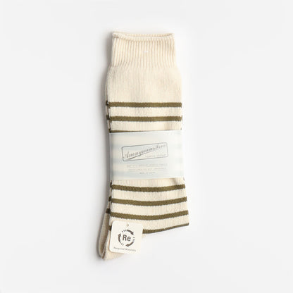 Anonymous Ism Re Cotton Stripe Crew Socks, Khaki, Detail Shot 2