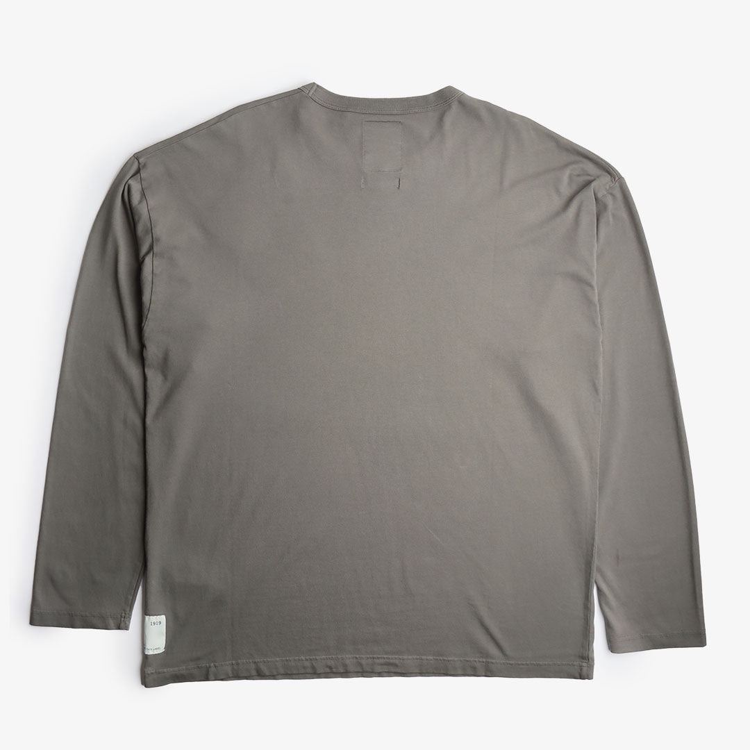 Champion Reverse Weave Small C Long Sleeve Crewneck T-shirt, Grey, Detail Shot 2