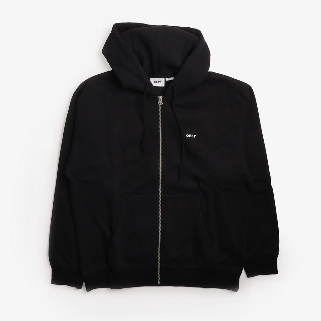 OBEY Established Works Bold Zip Hoodie II in Black, front view