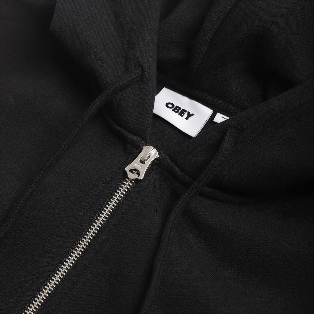 Zip pull and hood detail, black OBEY zip hoodie