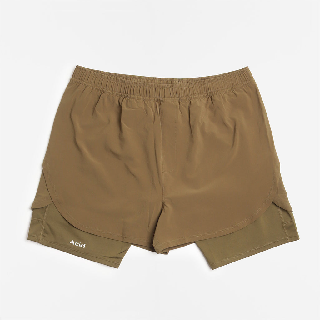 Acid Running 2-in-1 Shorts, Dark Olive, Detail Shot 1