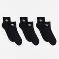 Adidas Originals quarter socks 3 pack in black, flat lay