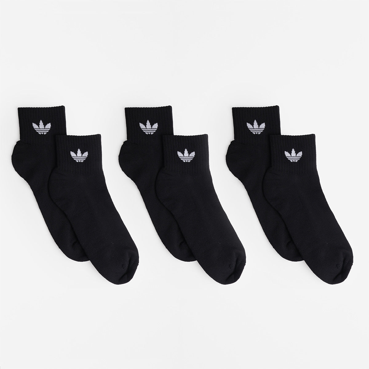 Adidas Originals quarter socks 3 pack in black, flat lay
