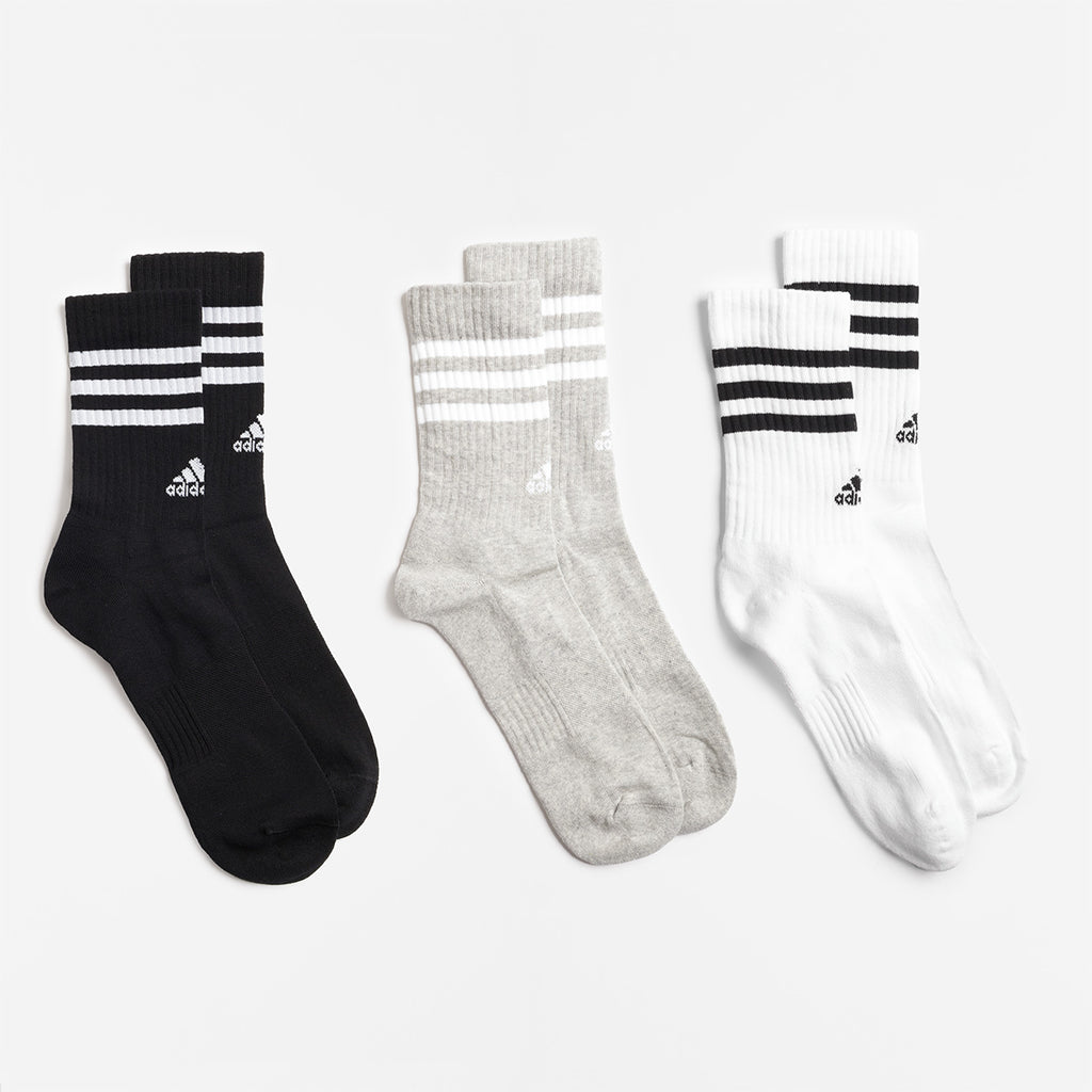 Adidas Originals 3-Stripes Cushioned Crew Socks 3 Pairs, Medium Grey Heather White Black White, Detail Shot 2