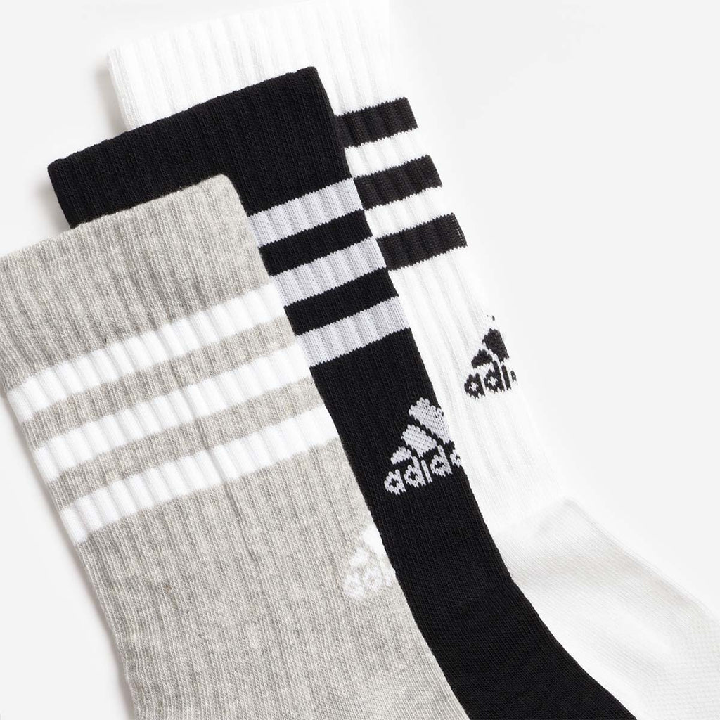 Adidas Originals 3-Stripes Cushioned Crew Socks 3 Pairs, Medium Grey Heather White Black White, Detail Shot 3