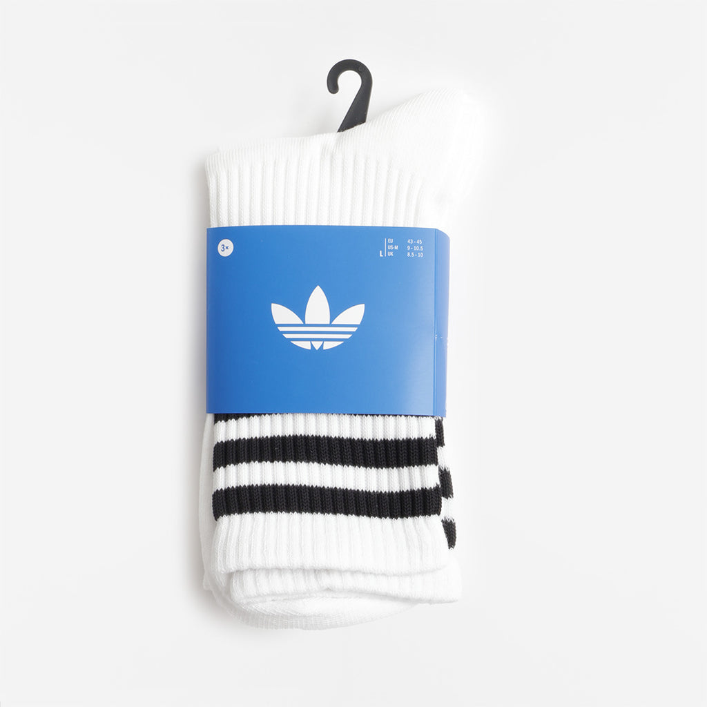 Adidas Originals 3-Stripes Crew Socks 3 Pairs, White White White, Detail Shot 1