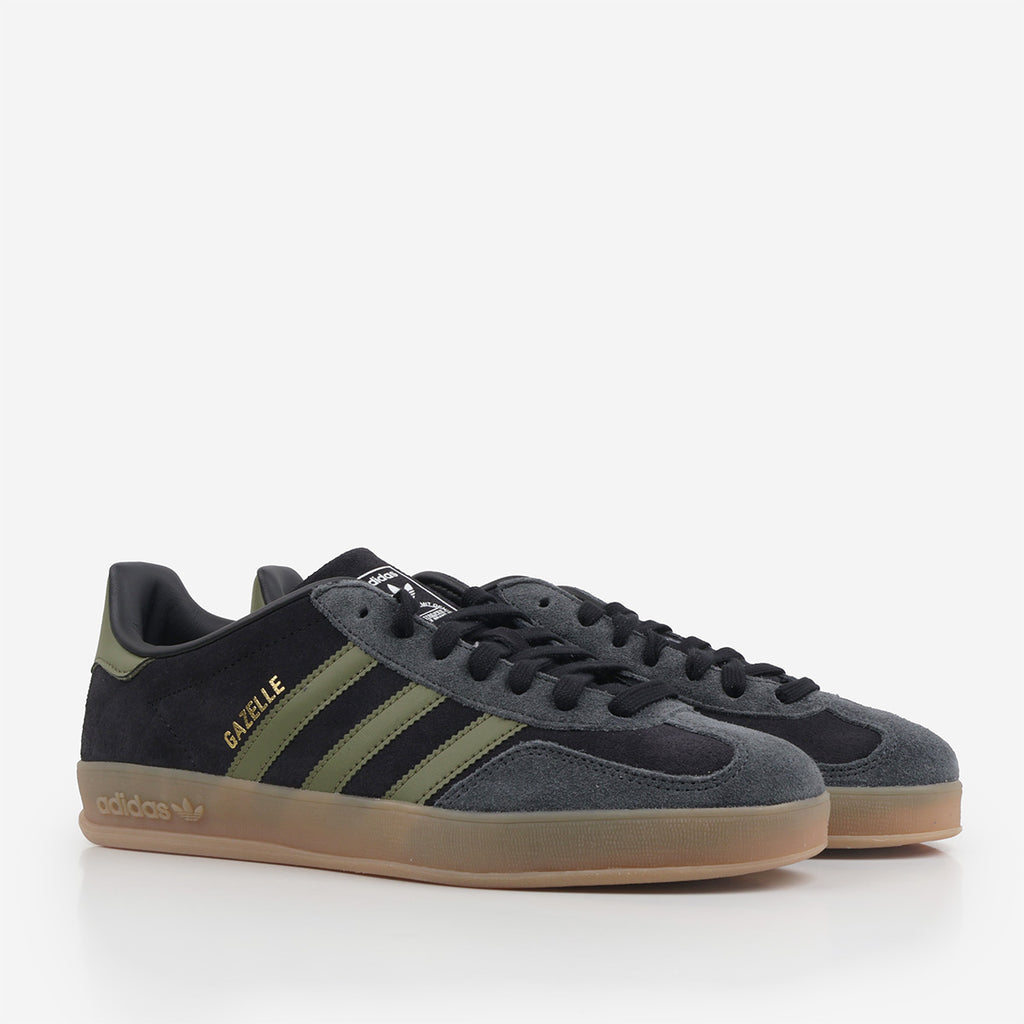 Adidas Originals Gazelle Indoor Shoes, Core Black Focus Olive Carbon, Detail Shot 3