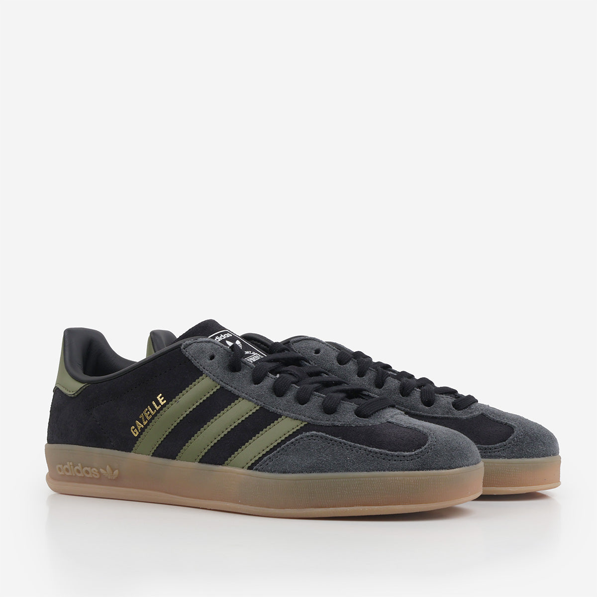 Adidas Originals Gazelle Indoor Shoes, Core Black Focus Olive Carbon, Detail Shot 3