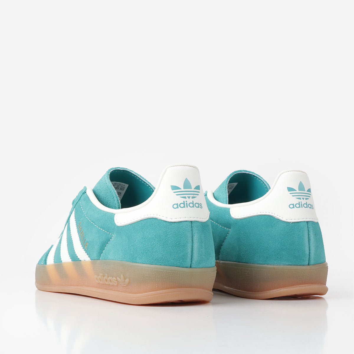 main Adidas Originals Gazelle Indoor Shoes, Pure Teal Off White Gold Metallic, Detail Shot 3