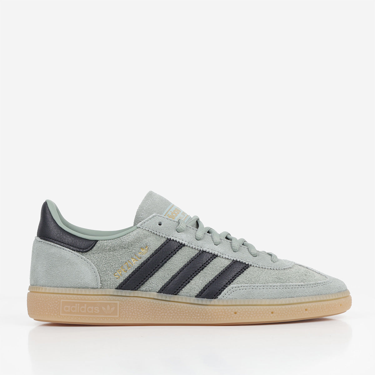 Adidas Originals Handball Spezial Shoes, Silver Green Core Black Gum 4, Detail Shot 1