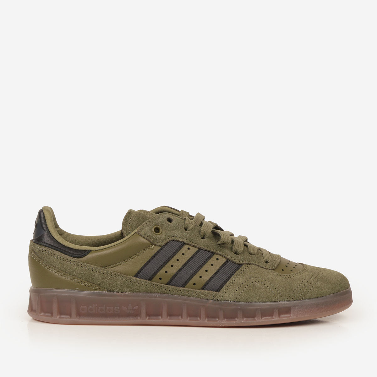 main Adidas Originals Handball Top RM Shoes, Focus Olive Carbon Core Black, Detail Shot 1