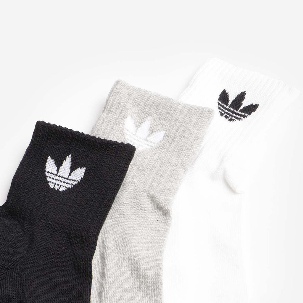 Adidas Originals Mid Crew Socks 3 Pairs, White Medium Grey Heather Black, Detail Shot 3