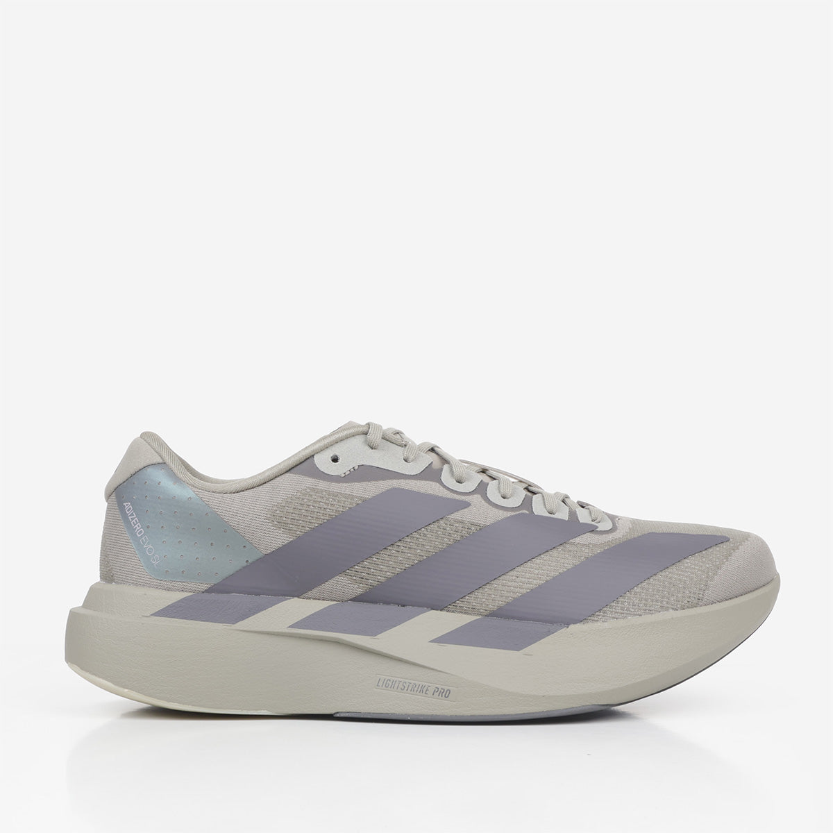 main Adidas Adizero Evo SL Shoes, Silver Pebble Carbon Iron Metallic, Detail Shot 1