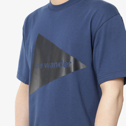 And Wander Big Logo T-Shirt, Blue, Detail Shot 2