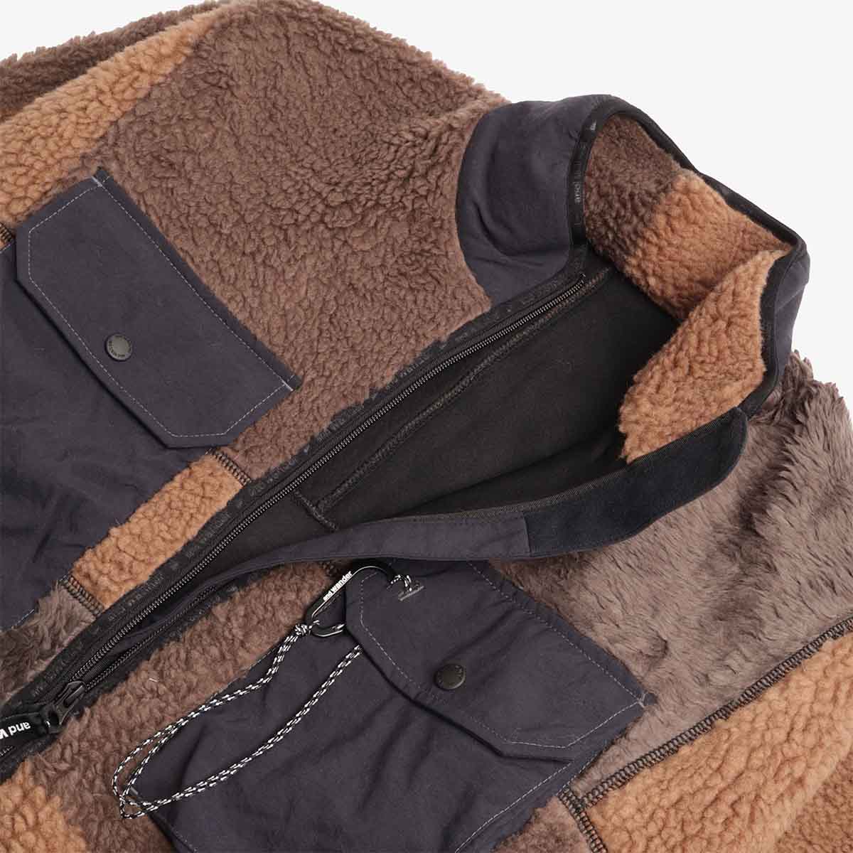 And Wander Mix Boa Jacket, Brown, Detail Shot 4