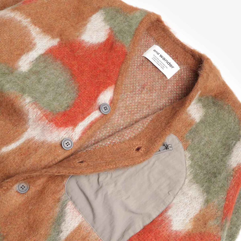 And Wander Shaggy Knit Mix Colour Cardigan, Brown Mix, Detail Shot 5