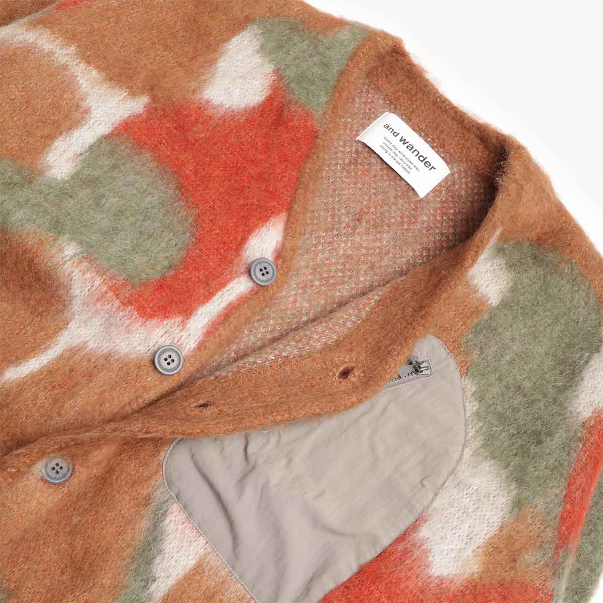 And Wander Shaggy Knit Mix Colour Cardigan, Brown Mix, Detail Shot 5