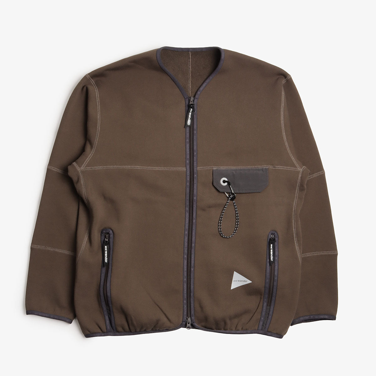 And Wander Sweat Cardigan, Khaki, Detail Shot 1